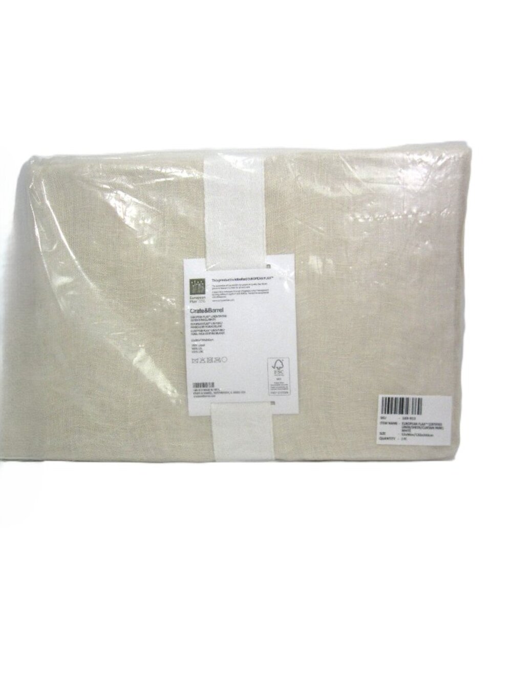 Crate and Barrel NEW 52x96European Flax Linen Sheer Curtain Panel White Natural